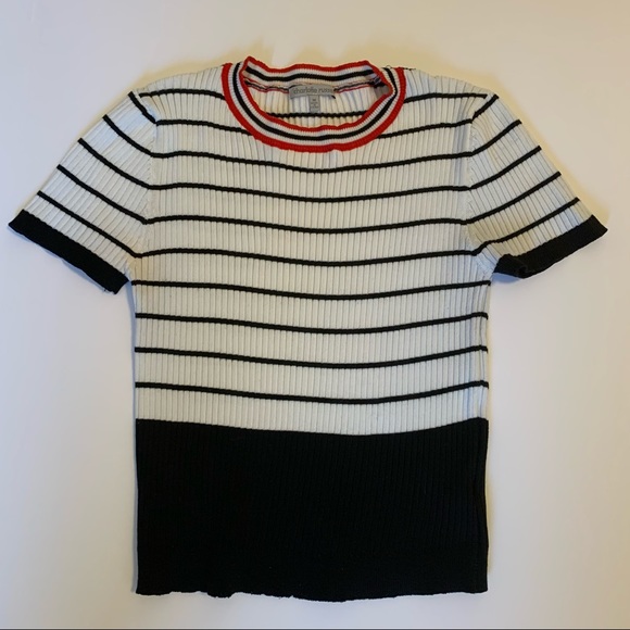 Women’s sweater white/black/ crop top short sleeve - Picture 1 of 4